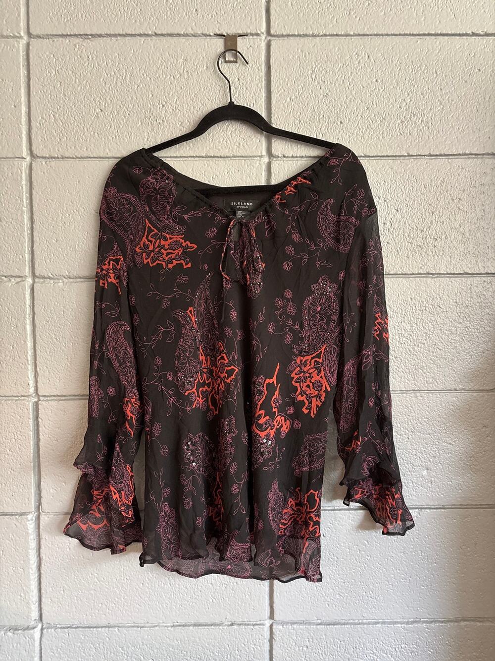 Vintage Y2K Silkland Ruffle Hem Blouse size 1X Whimsygoth Romantic
